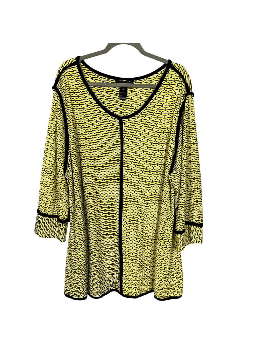 Ali Miles Tunic Top Size 3X Lime Green Back Abstract Geometric Blouse Stretch